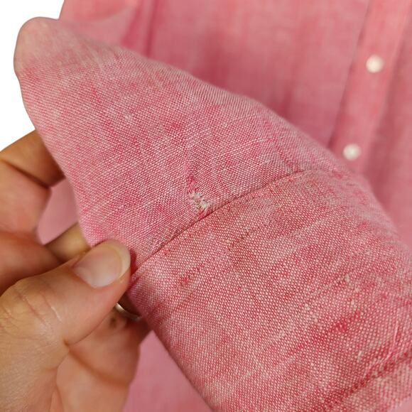 Brooks Brothers Mens 346 The Original Polo Linen Shirt Size Large Pink Button Up - Picture 4 of 12